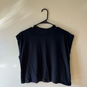 Black Zara Wide Shoulder T-Shirt Top